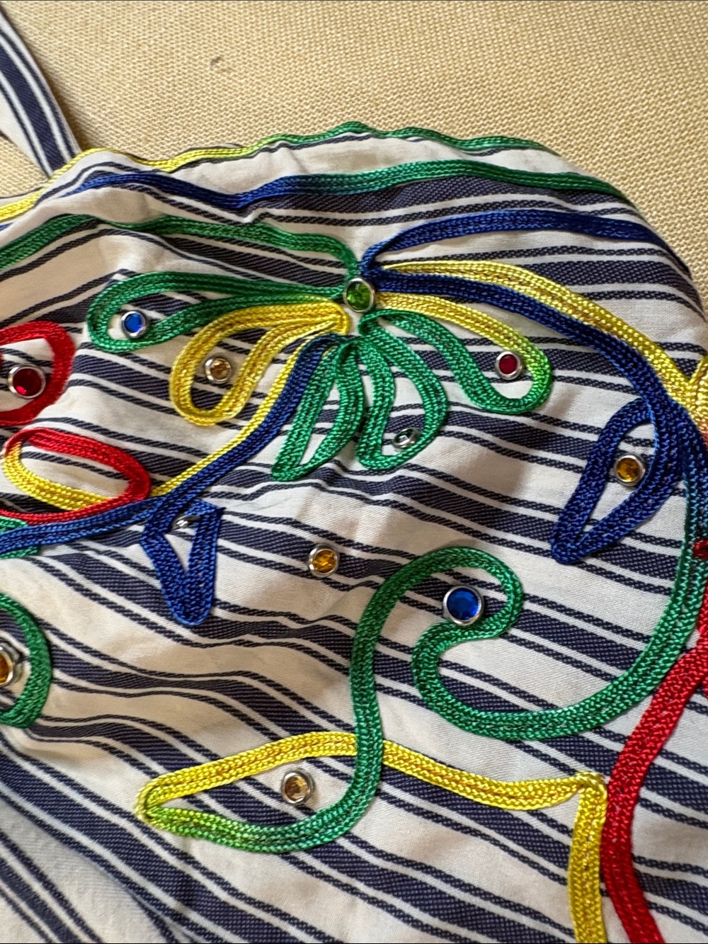 Anthropologie Navy & White Striped Halter Camisole with Multicolor Embroidery - Picture 3 of 3